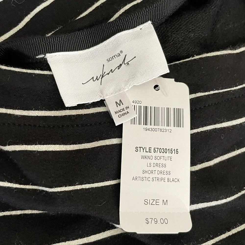 NEW Soma Weekend MED Long Sleeve Lounge Dress Stripe Black White $79 - Picture 5 of 5